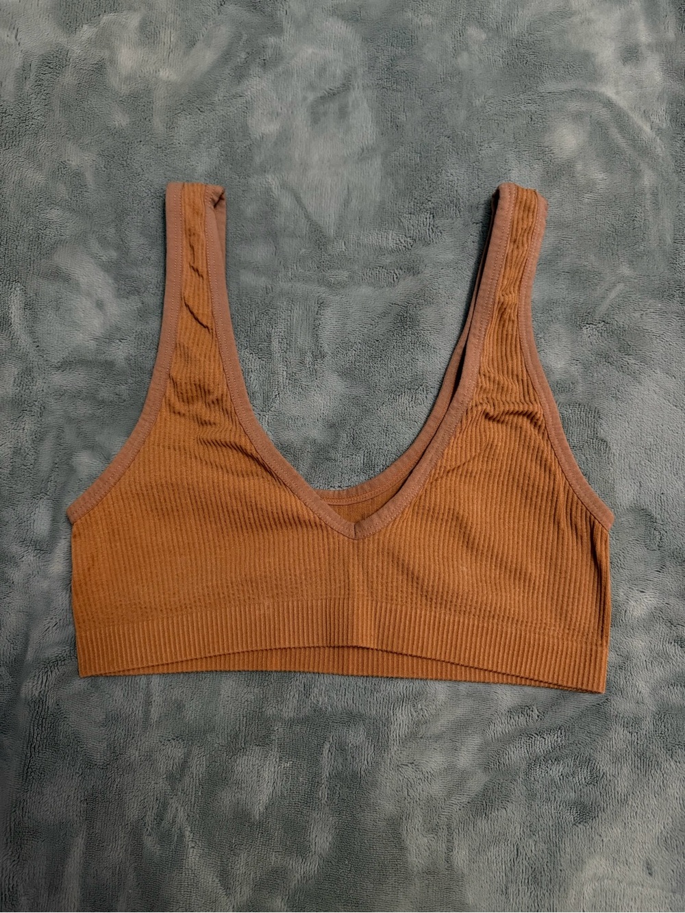 Cotton On Ribbed V-Neck Bralette in Camel Brown